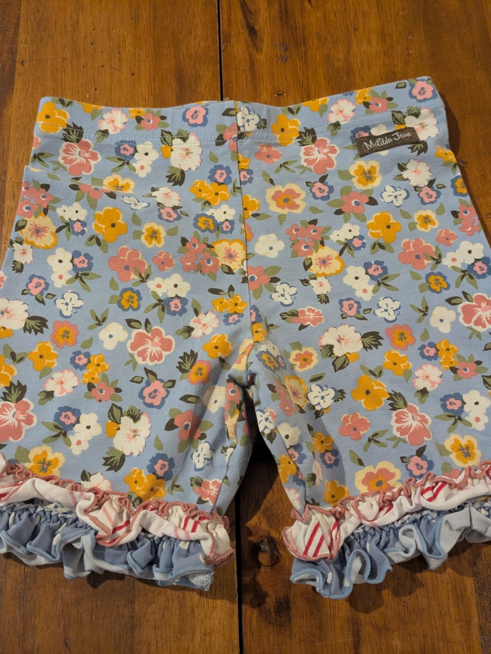 Matilda Jane Light Blue Floral Ruffle Shorts with Orange Pink & Yellow Blossoms